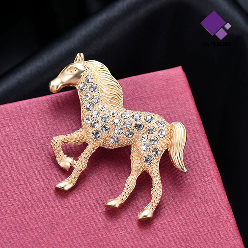 < Naiveblues > Pria Wanita Berlian Imitasi Hias Kuda Bros Pin Jas Cardigan Selendang