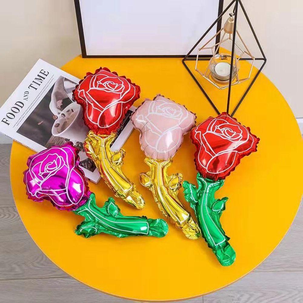 [Elegan] Bunga Mawar Balon Mini 4 Pcs Tiup Aluminium Film Rumah Tangga Balon Foil