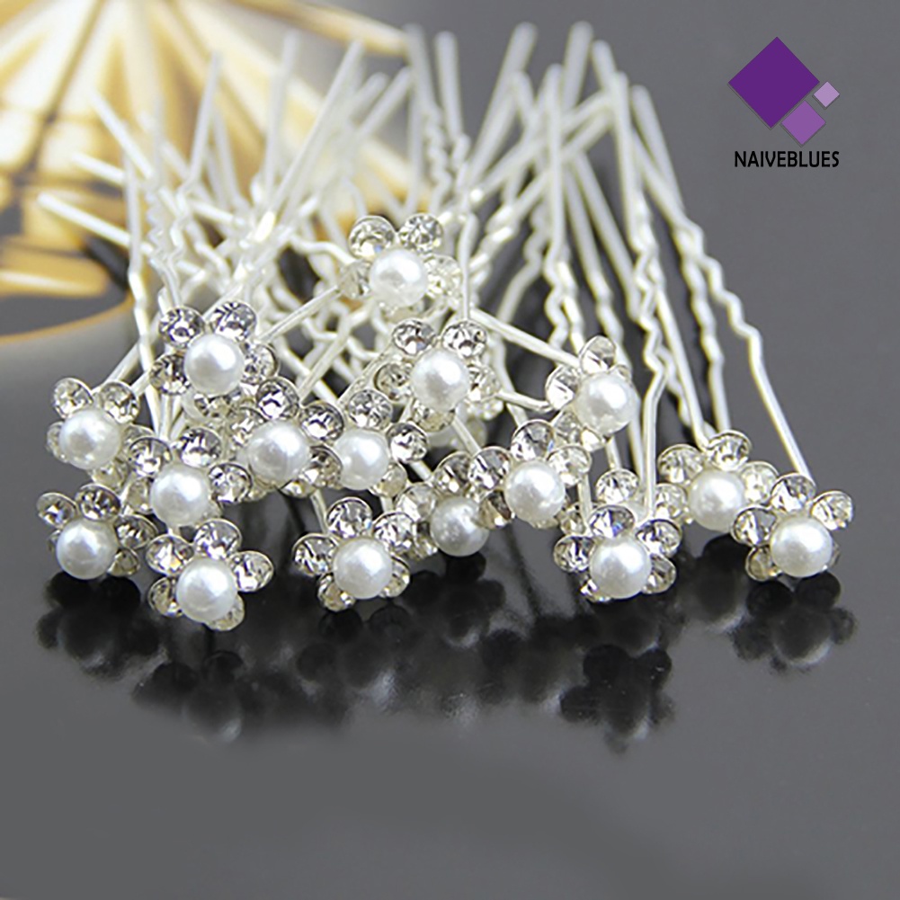 &lt; Naiveblues &gt; 20Pcs Pernikahan Bridal U Jepit Rambut Mutiara Imitasi Berlian Imitasi Hair Pins
