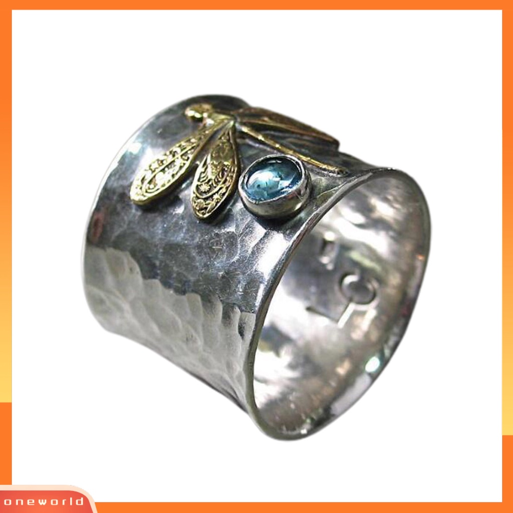 [EONE] Cincin Wanita Capung Biru Permata Imitasi Vintage Electroplating Animal Finger Ring Untuk Pernikahan
