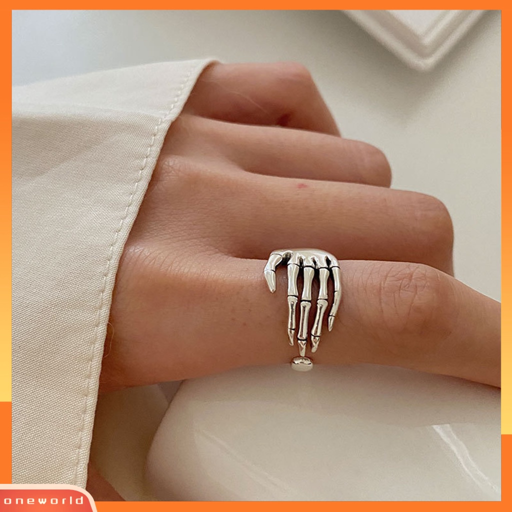 [EONE] Cincin Wanita Tulang Bukaan Tangan Resizable Retro Jewelry Adjustable Finger Ring Untuk Halloween