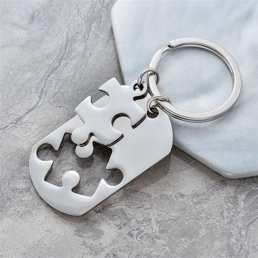 Lanfy Gantungan Kunci Kucing Lucu Indah Stainless Steel Keyring Hadiah Sahabat Kekasih Liontin Puzzle Kucing Keychain