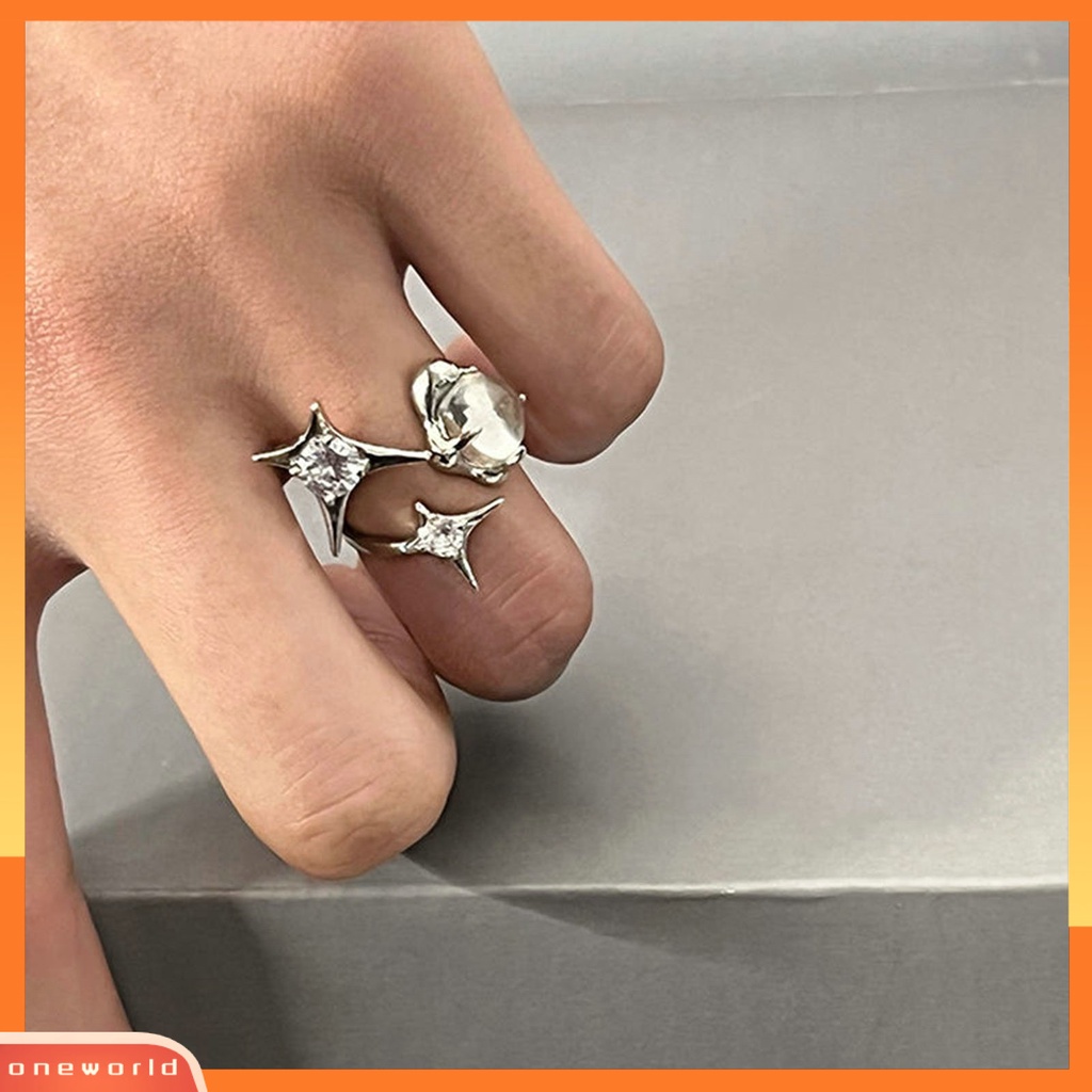 [EONE] Pesta Cincin Bersinar Aesthetic Electroplating Kristal Imitasi Dapat Disesuaikan Berdandan Kilau Terang Gadis Cubic Zirconia Bintang Tidak Teratur Terbuka Cincin Perhiasan Aksesoris