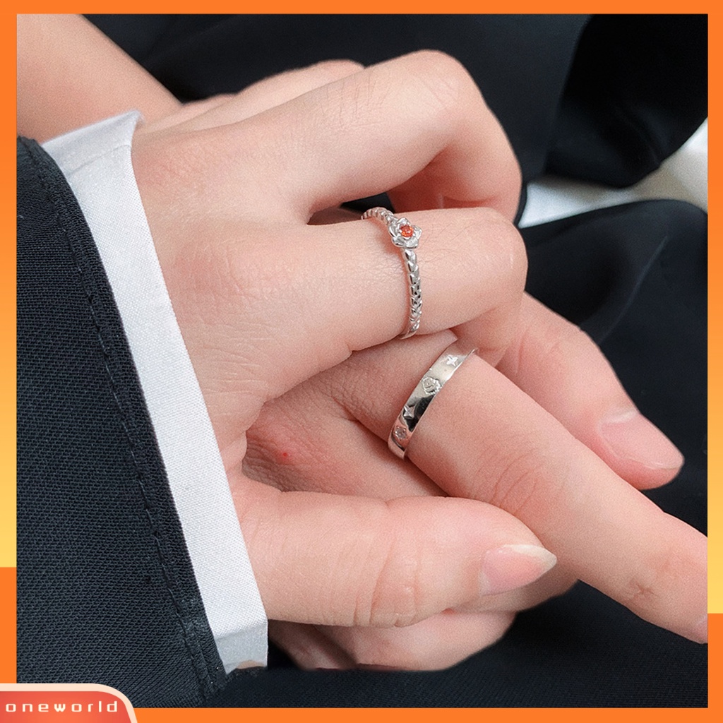 [EONE] Finger Band Adjustable Shiny Polishing Charming Flower Decor Dress Up Copper Light Mewah Cubic Zirconia Pasangan Terbuka Cincin Fashion Perhiasan