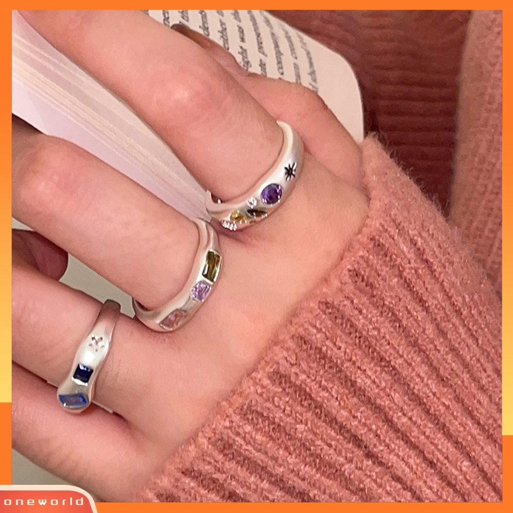 [EONE] Wanita Cincin Pembukaan Elegan Adjustable Tidak Teratur Warna-Warni Berlian Imitasi Jari Cincin Perhiasan Fashion