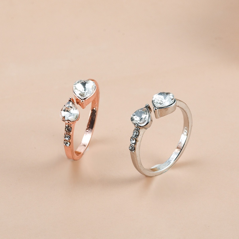 Fashion Baru Kualitas Tinggi Wanita Gadis Kristal Zirkon Cincin Sederhana Trendi Ganda Hati OpenIing Adjustable Ring Jewelry