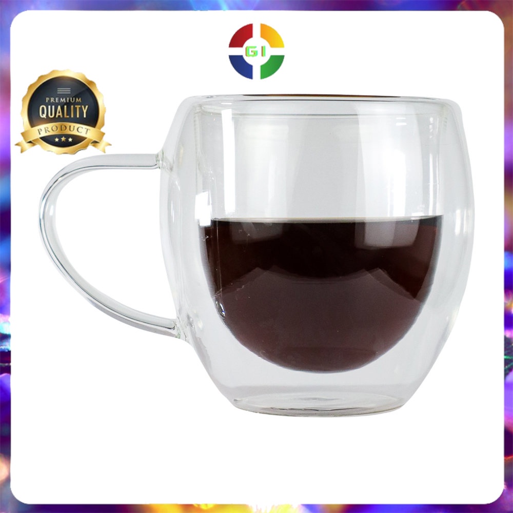 Cangkir Kopi Anti Panas Double Wall Glass Round 160 ml Transparent