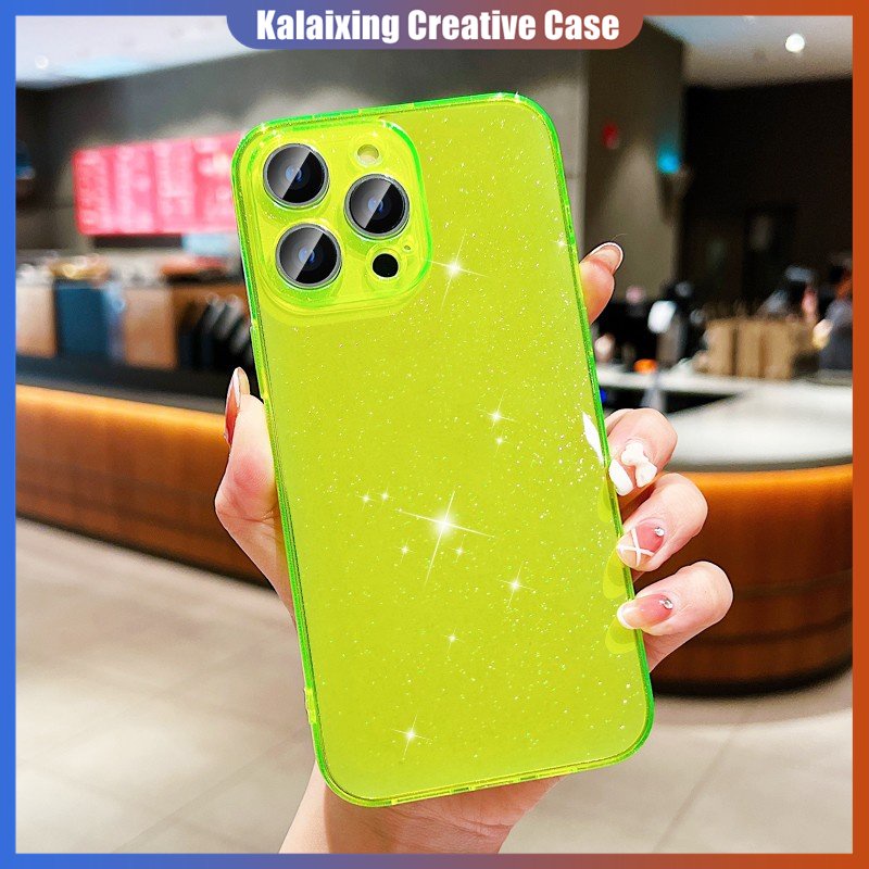 Soft Case Mengkilap Untuk iPhone 12Mini Xs Max XR 67 8 Plus Dengan Perlindungan Lensa Warna Neon Penutup Belakang