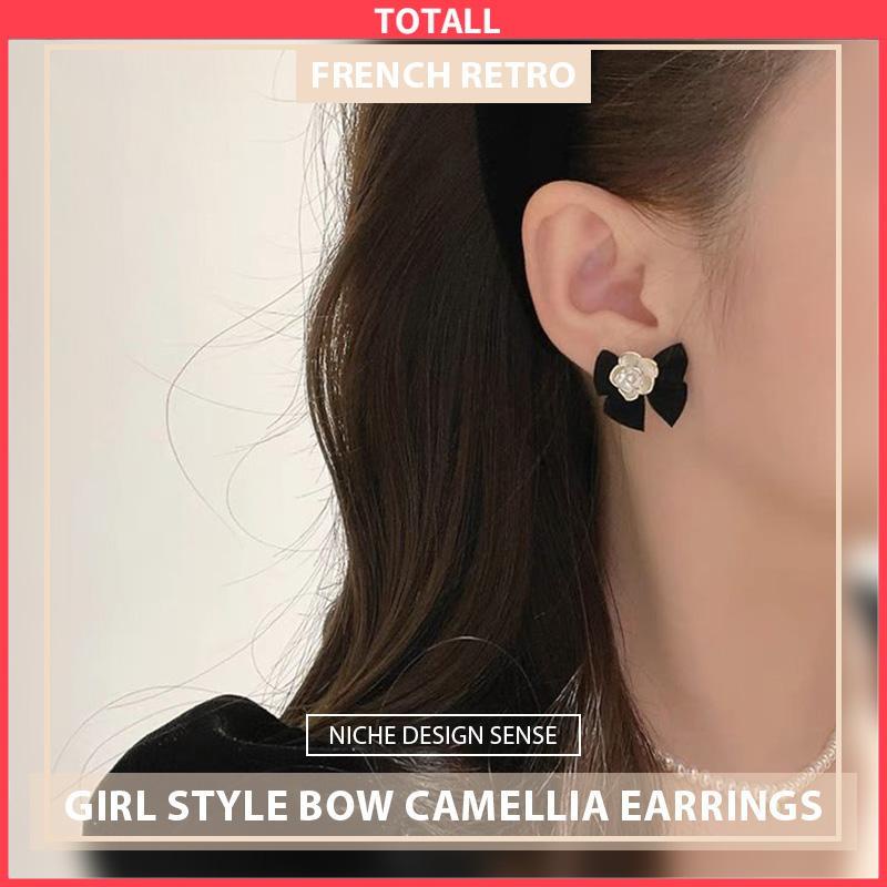 COD Anting bunga Camelia Korea anting busur Vintage Prancis anting premium desain untuk wanita-Totall