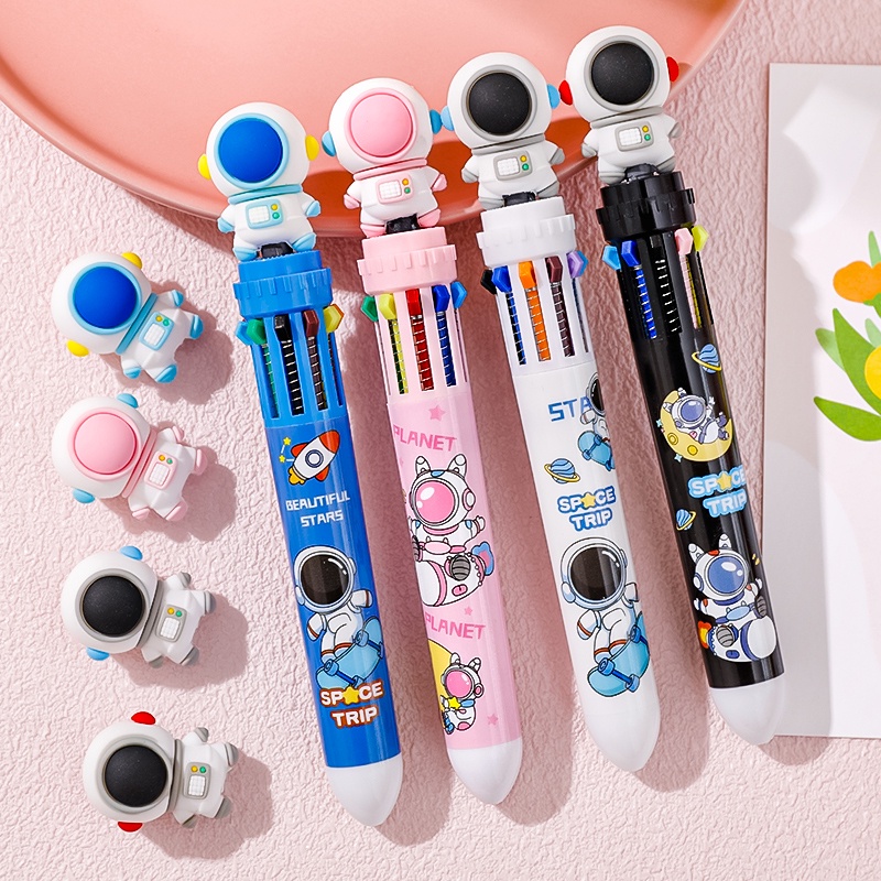 10warna 0.5mm Kartun Astronot Seri Ballpoint Pen Siswa Indah Ditarik Ball Pen