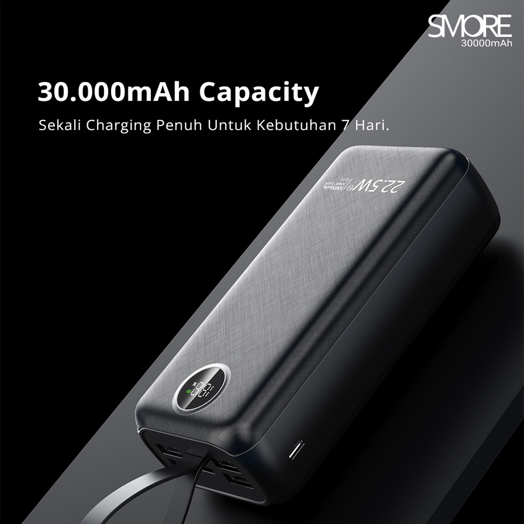 Hippo PowerBank Smore PD 22,5W 10000Mah - 30000Mah Quick Fast Charging Power Bank type C Power Delivery QC 5 Port Output USB A USB C