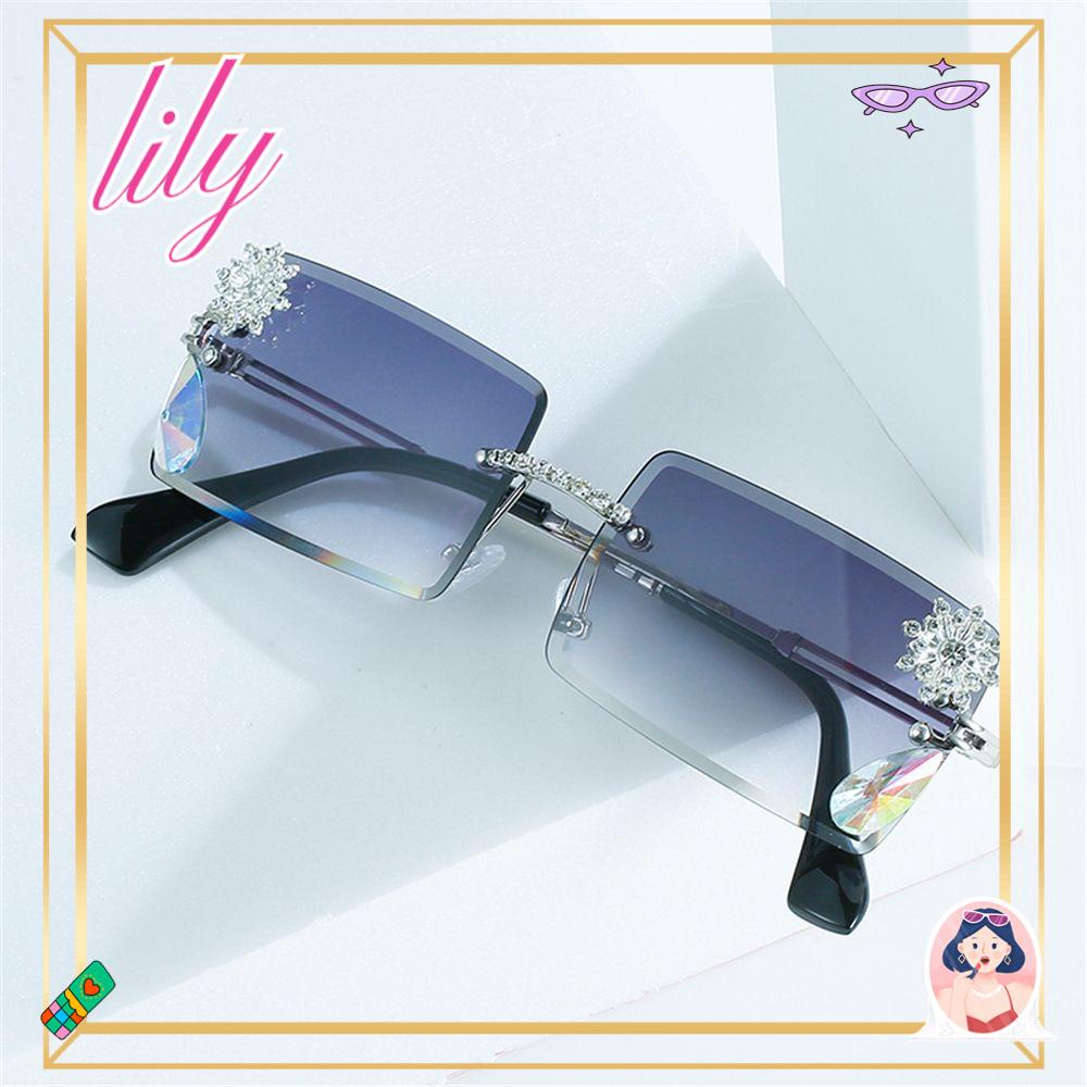 Lily Rimless Sunglasses Trending UV Protection Cool Eyewear y2k Kacamata Matahari