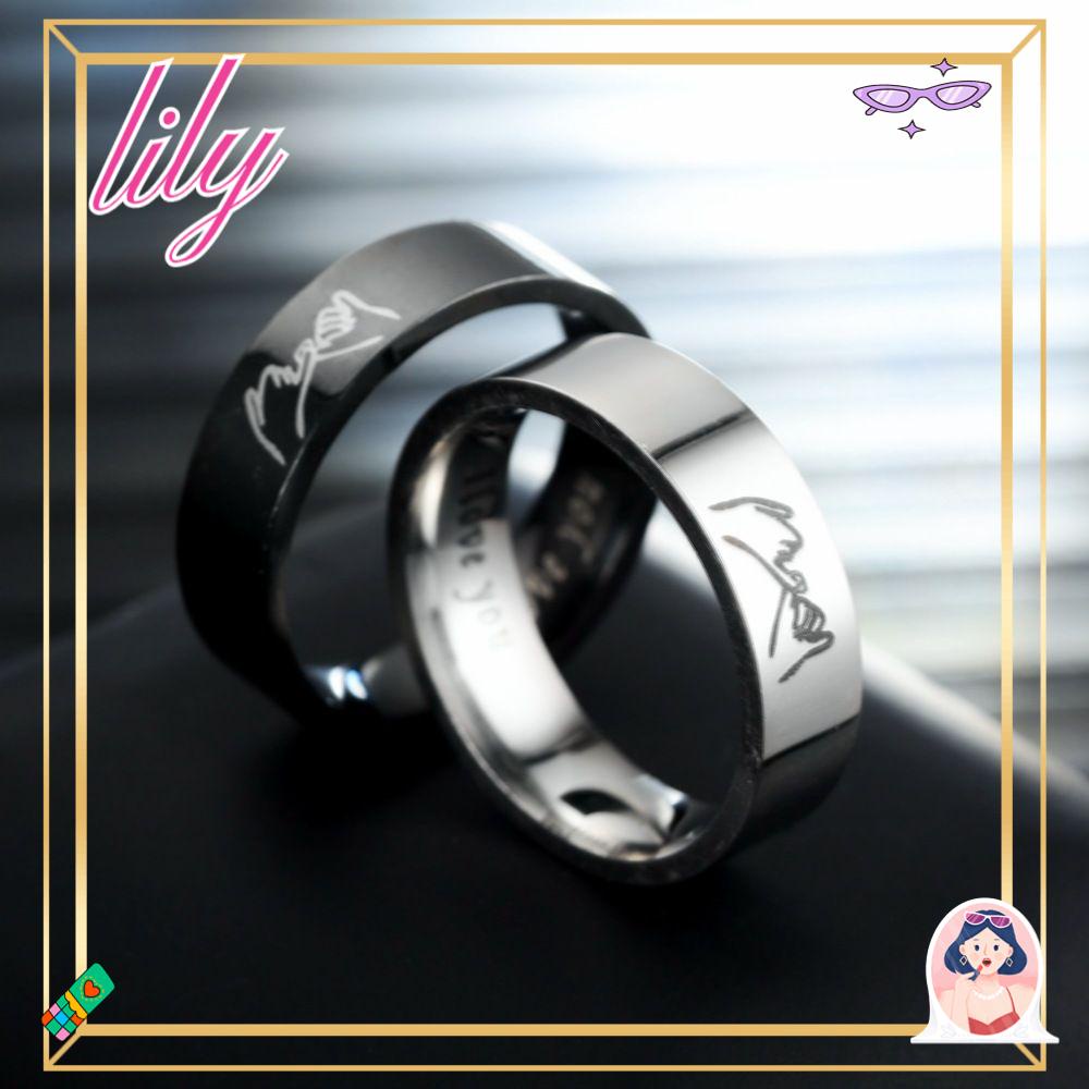 Cincin Couple LILY Fashion Hitam Putih I Love U Hand In Hand