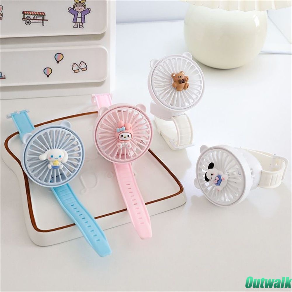 Fan Sanrio Kipas Jam Tangan Pergelangan Tangan Usb Gelang Pengisi Daya Kipas Kecil Cinnamoroll Melody Portabel Kipas Musim Panas Orisinalitas Hadiah Anak Perempuan