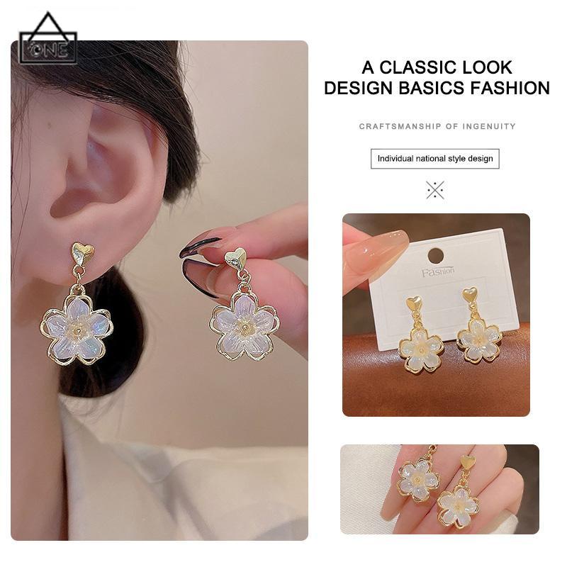 COD❤️Anting Stud Kristal Bunga Bahan Akrilik Fashion Korea Gaya Untuk Wanita-A.one