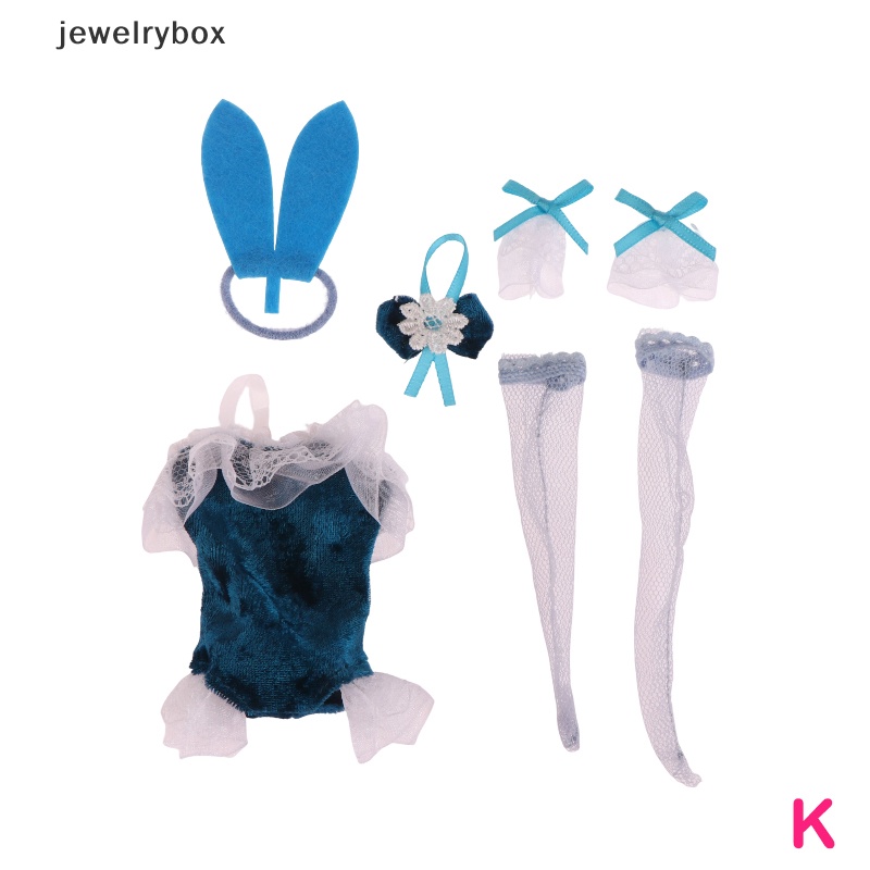 [jewelrybox] 1set Pakaian Boneka Lengan Pendek Celana Pendek Sexy Bunny Dress Headband Stoking Seragam Pesta Untuk Butik Boneka 30CM