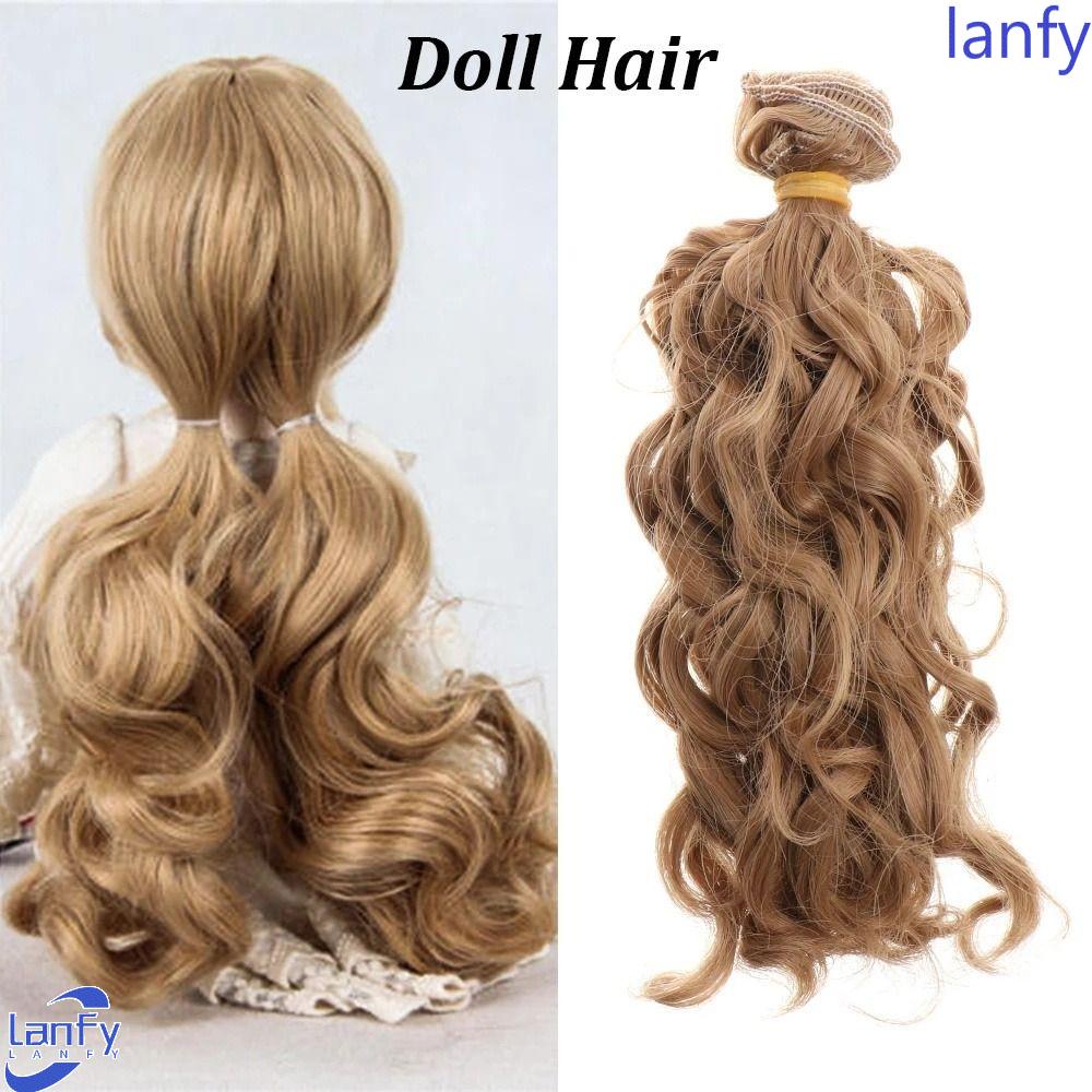 Lanfy Boneka Rambut Wig DIY Anak Hadiah Suhu Tinggi BJD Boneka Wig Emas Coklat15 * 100 cm Boneka Rambut