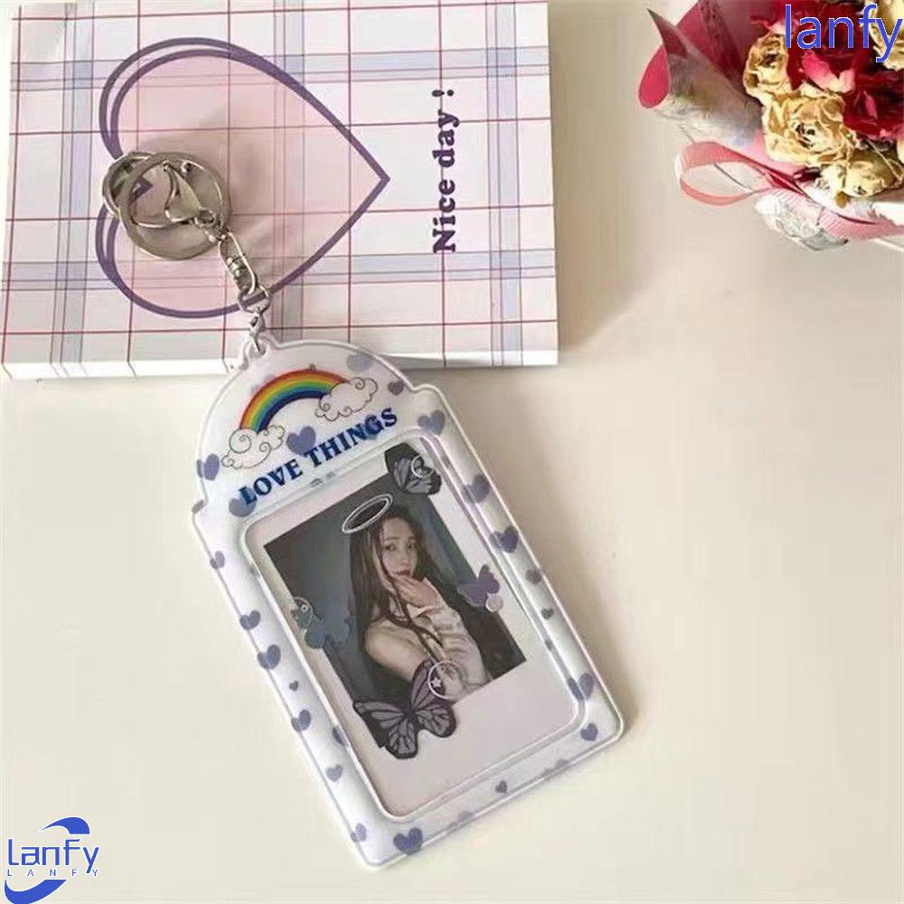 Lanfy Photocards Collect Box Keyring Korea Retro Love Stiker Gantungan Kunci Tas Sekolah Liontin Kpop Photocards Stationery Card Holder Idol Foto Lengan