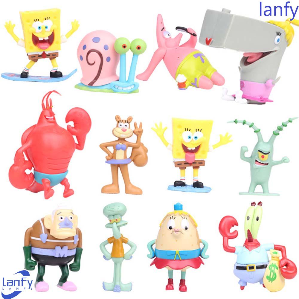 Lanfy Action Figurine Mainan Anak Lucu PVC Patrick Star Nanas Rumah Dekorasi Desktop Spons Squidward Model Anime SpongeBob