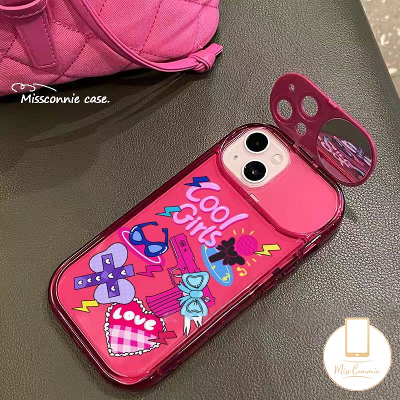 Kartun Lucu Lucu Graffiti Stiker Gadis Keren Phone Case Untuk Oppo A12 A57 A7 A15 A53 A9 A5 A31 A33 2020 A5s A35 A77S A15s A3s A77 A11K Kreatif Flip Make Up Cermin Soft Case