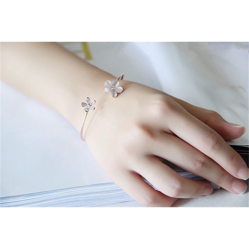 Mornin Fashion Wanita Bunga Kristal Lapis Emas Cuff Gelang Bangle Charm Perhiasan Hadiah id