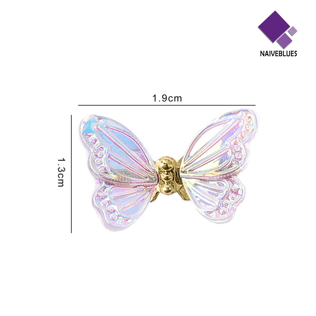 [naiveblues] 10 Pcs Butterfly Nail Charms Berwarna Bersinar Sequin Resin Indah DIY Aksesoris Kuku 3D