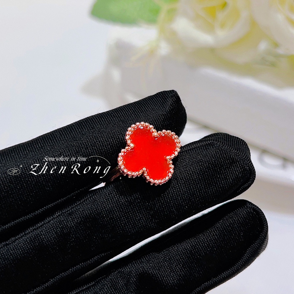 Goldkingdom Fashion Perhiasan Aksesoris Ready Stock Onyx Merah Empat Daun Semanggi Kalung Cincin Wanita Alami Carnelian Stud Earrings