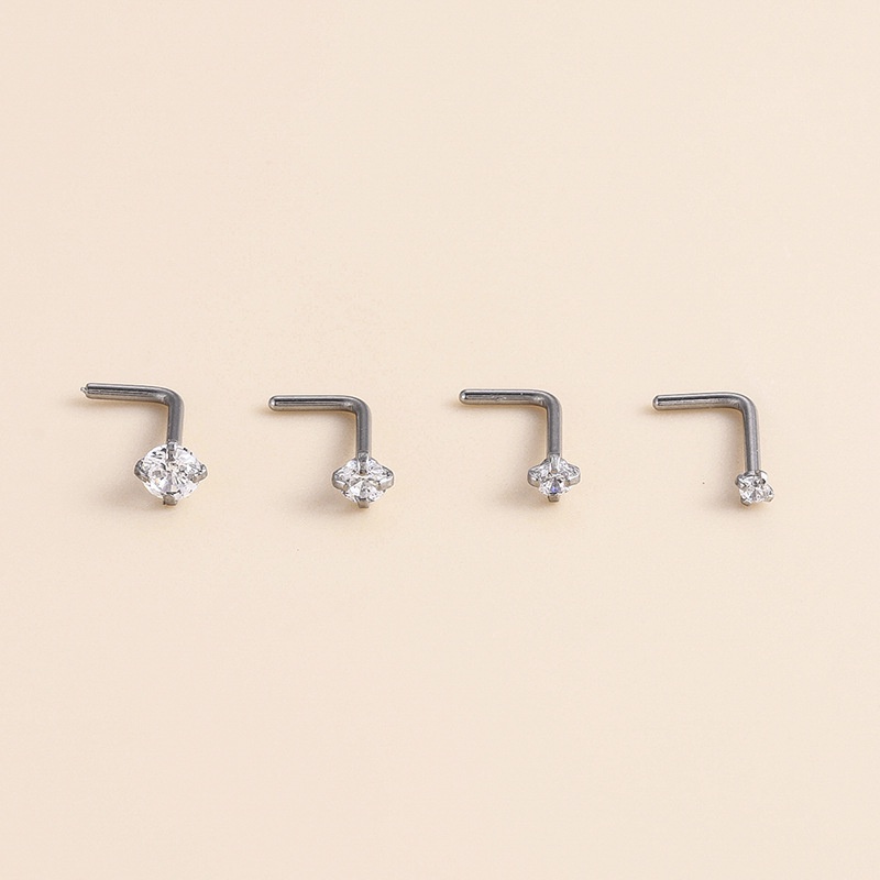 1biji Surgical Steel Nose L-shape Hidung Daging Tindik Tubuh G23 Titanium Dengan Zircon 1.5-3 mm