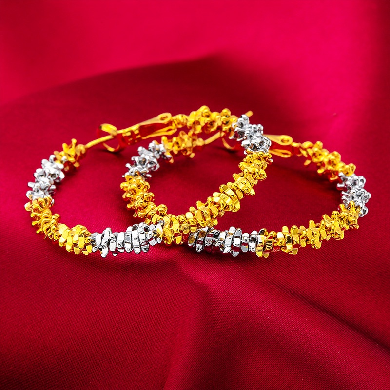 Goldkingdom Aksesoris Perhiasan Fashion Ready Stock Anting Caterpillar Sepasang Wanita Lapis Emas Perak Lapis Dua Nada
