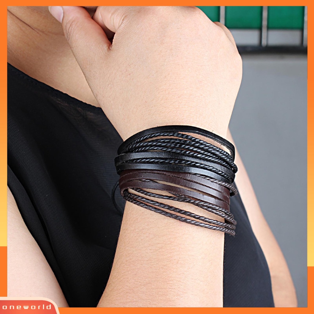 [EONE] Gelang Pria Vintage Multi Layers Faux Leather All Match Gelang Cowok Untuk Hadiah