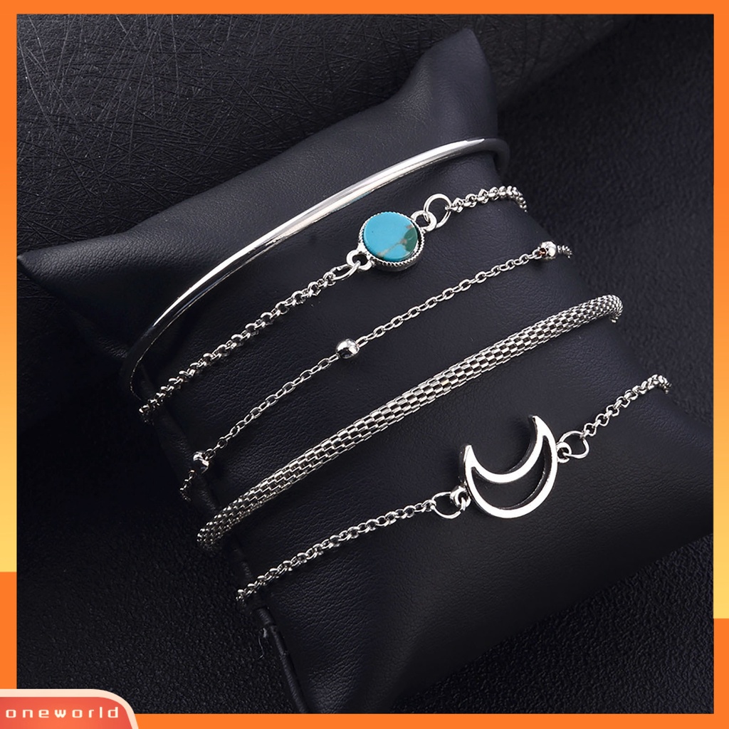 [EONE] 5pcs/set Wanita Gelang Set Multi Bentuk Bulan Rantai Alloy Lady Bangle Set Untuk Hadiah