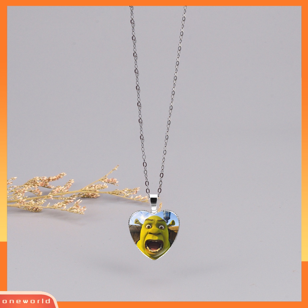 [EONE] Liontin Kalung Hati Motif Kartun Shrek Perhiasan Kilau Cerah Kalung Yang Dapat Disesuaikan Untuk Ulang Tahun