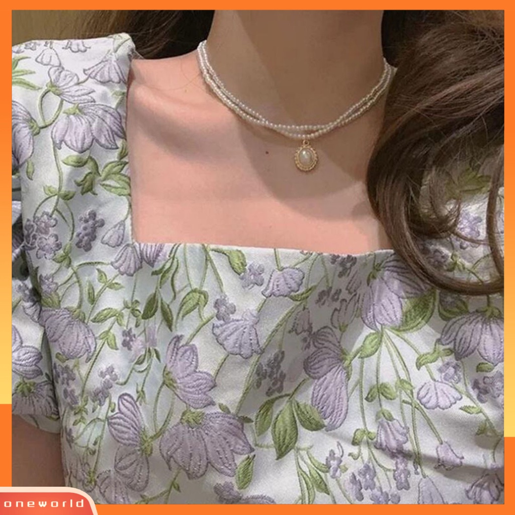 [EONE] Kalung Choker Lapisan Ganda Mutiara Imitasi Perhiasan Adjustable Retro Rantai Klavikula Untuk Pesta Pernikahan Perjamuan Prom