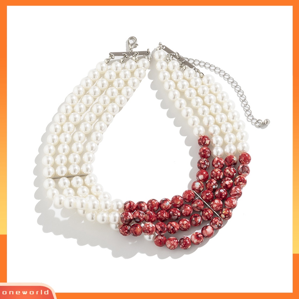 [EONE] Wanita Kalung Mutiara Imitasi Gotik Cantik Hias Pengerjaan Halus Berdandan Vintage Multi-layer Manik-Manik Pendek Kalung Perhiasan Aksesori
