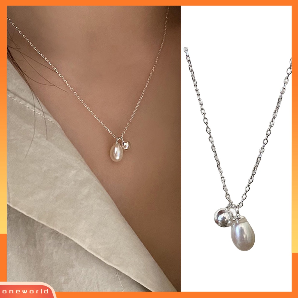 [EONE] Wanita Kalung Panjang Bulat Bola Slim Rantai Elegan Minimalis Glossy Mutiara Imitasi Klavikula Kalung Fashion Perhiasan