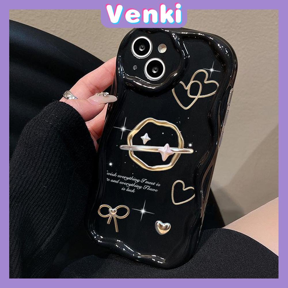 VENKI - For iPhone 11 iPhone Case 3D Curved Edge Wave Glossy Black TPU Airbag Shockproof Camera Cover love Planet Compatible with iPhone 14 13 Pro max 12 Pro Max xr xs max 7 8Plus