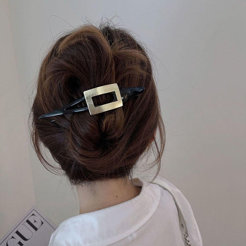 Fishstick Geometris Rambut Cakar Klip Rambut Fashion Ambil Klip Untuk Gadis Hiasan Kepala Tiga Gigi Penjepit Logam Untuk Wanita Ponytail Holder