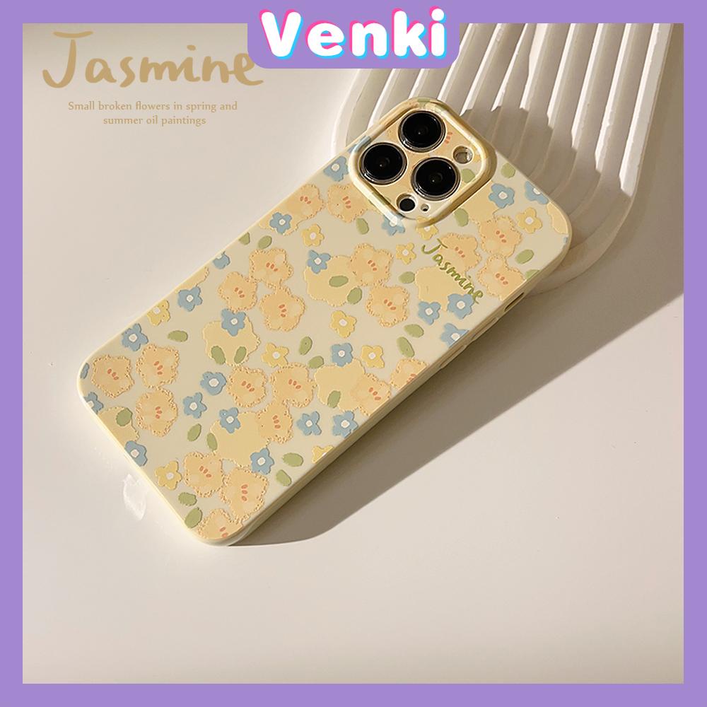 VENKI - For iPhone 11 iPhone Case Yellow Glossy Film TPU Soft Case Shockproof Phase Cover Protection Small Floral Compatible with iPhone 14 13 Pro max 12 Pro Max xr xs max 7 8Plus