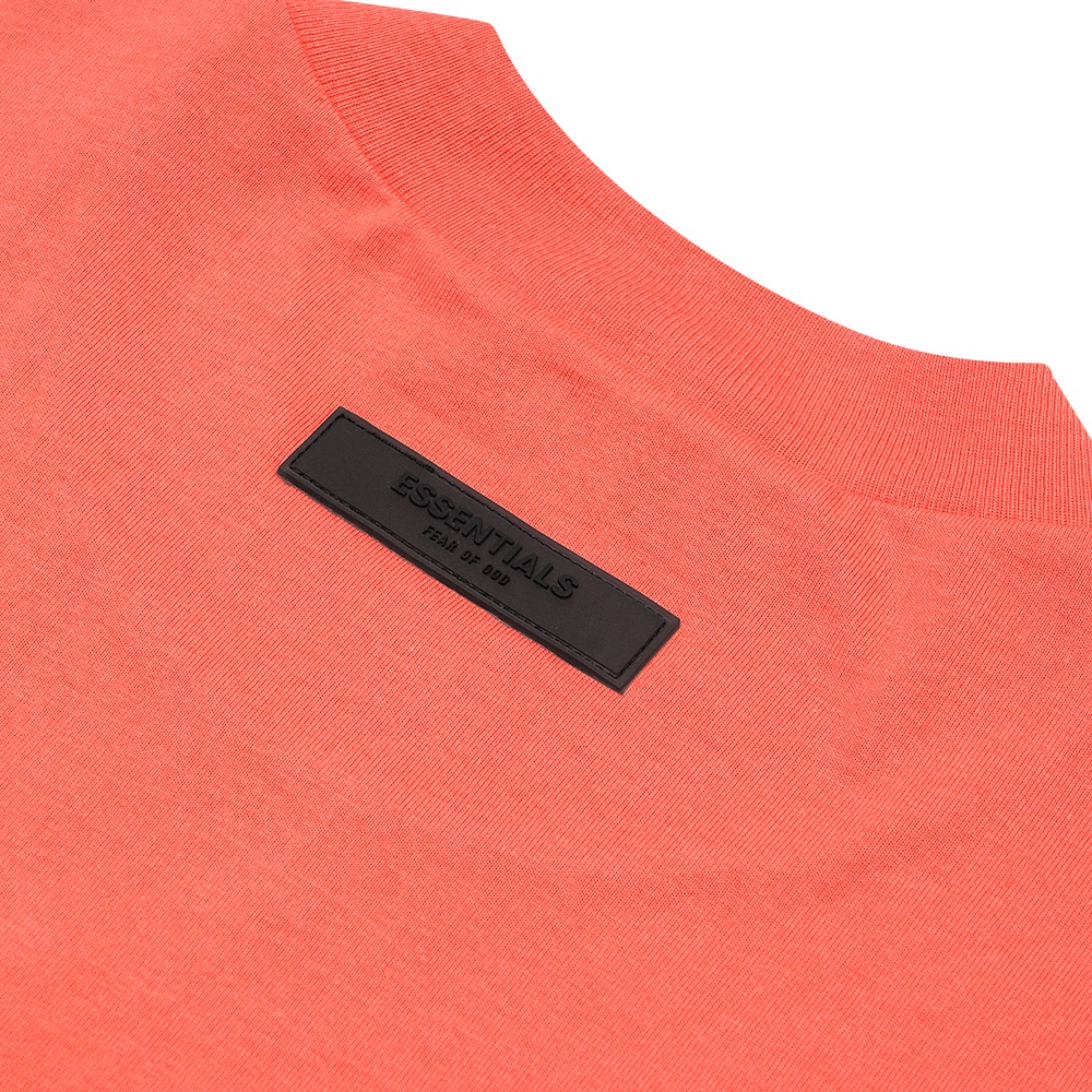 FOG Essentials Chest Solid Velvet Text T-Shirt Coral Red