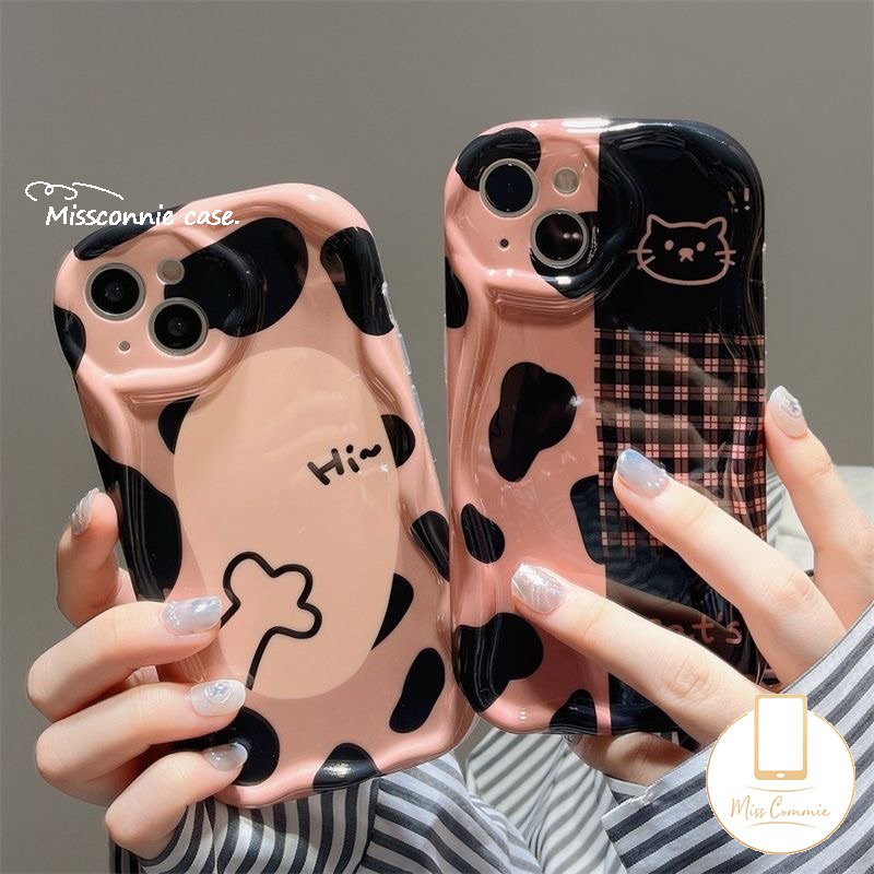 Casing 3D Wavy Curved Edge Glossy Untuk Redmi A1 A2 10C 10 9T 9A 9 10A 9C NFC Note 11 10 10s 11s 10Pro 10 Pro Max POCO M3 Lucu Kartun Kucing Leopard Kotak-Kotak Lembut Shockproof Cover