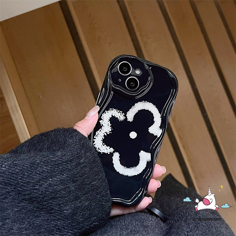 Casing Ponsel Glossy Tahan Guncangan Kompatibel Untuk iPhone 11 Pro Max XR X7 8 6s 6 Plus 14 12 13 Pro Max XS Max SE 2020 Fashion Garis Sederhana Bunga 3D Wavy Curved Edge Soft Flowers Cover