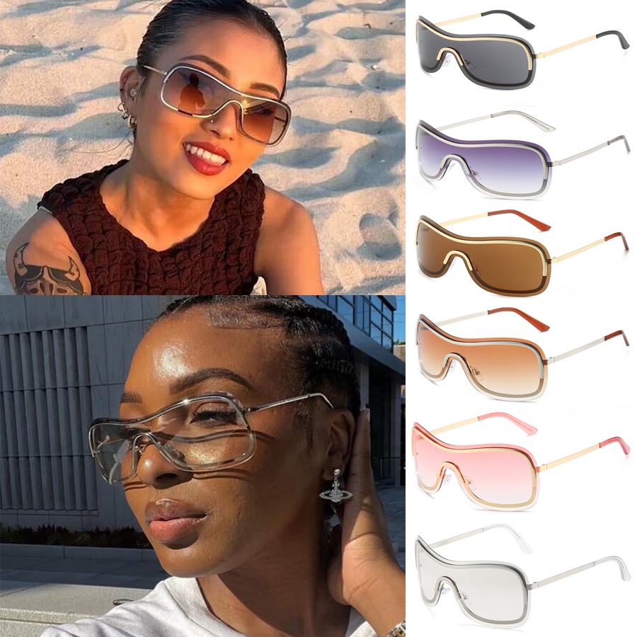 [COD] Y2k Kacamata Sport Wanita Pria Anti Radiasi Sun Shade Retro Big Frame Eyeglasses Kacamata Traveling Pantai