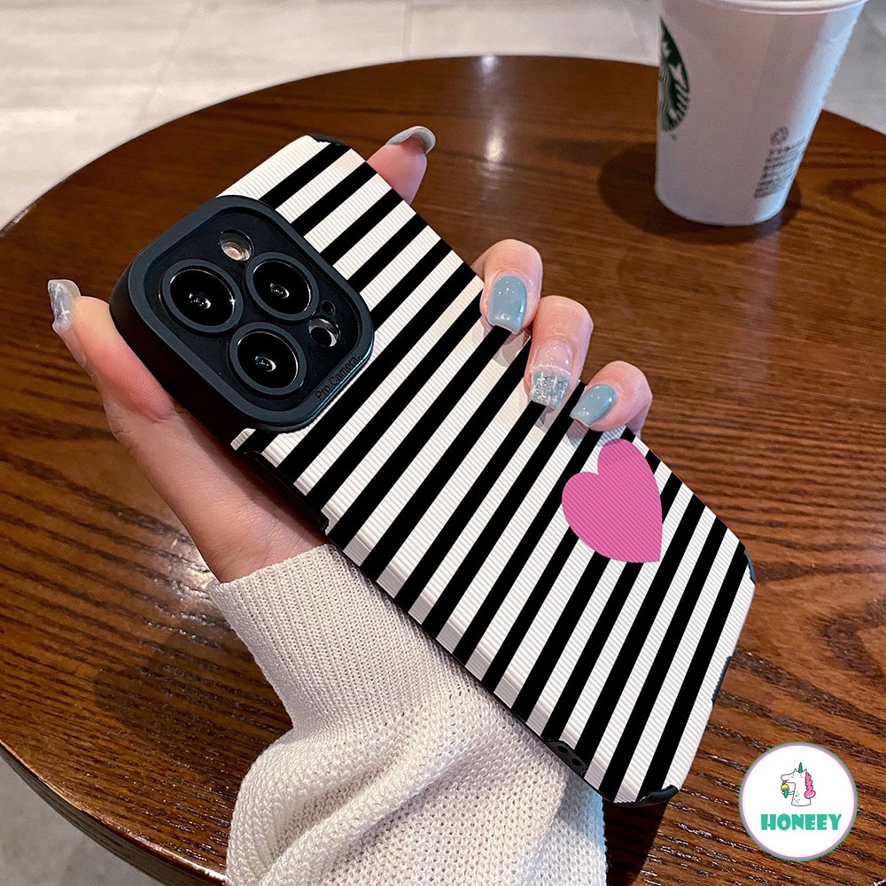 Case Garis Hitam Fashion Untuk iPhone 11 Pro Max7 8 14 Plus 12 13 14 Pro Max X XR XSMAX Cinta Shockproof Lembut Penutup Belakang