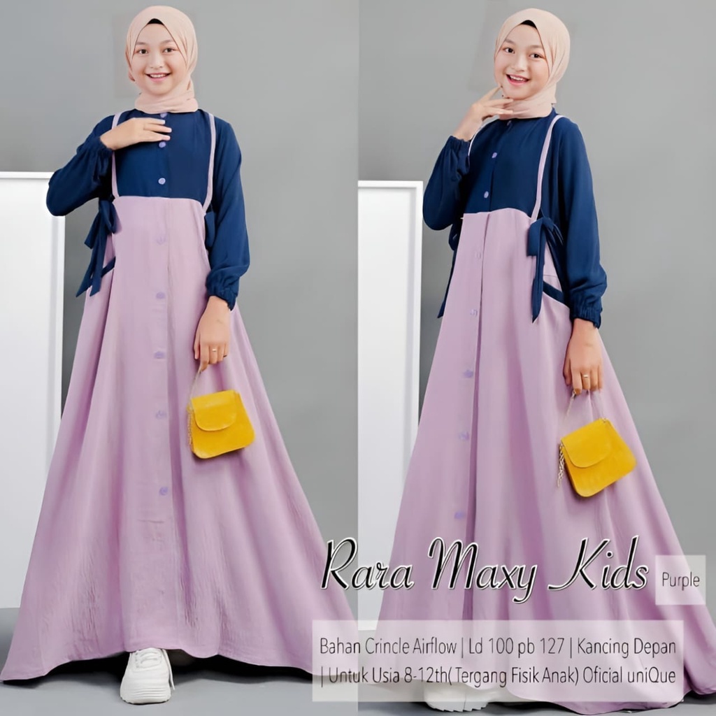 COD - Rara Maxy Kids Gamis Muslim Anak Perepuan Tanggung OOTD Lebaran Matt Cringkle Airflow Polos Basic Premium