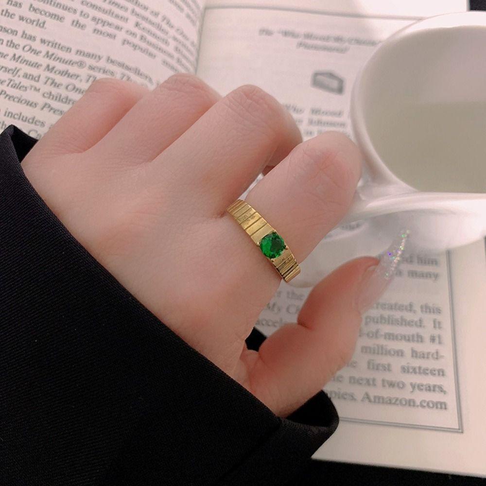 Mxbeauty Zirkon Terbuka Cincin Perak Hadiah Emas Wanita Pesona Adjustable Chic Sederhana Vintage Unisex Jari Cincin