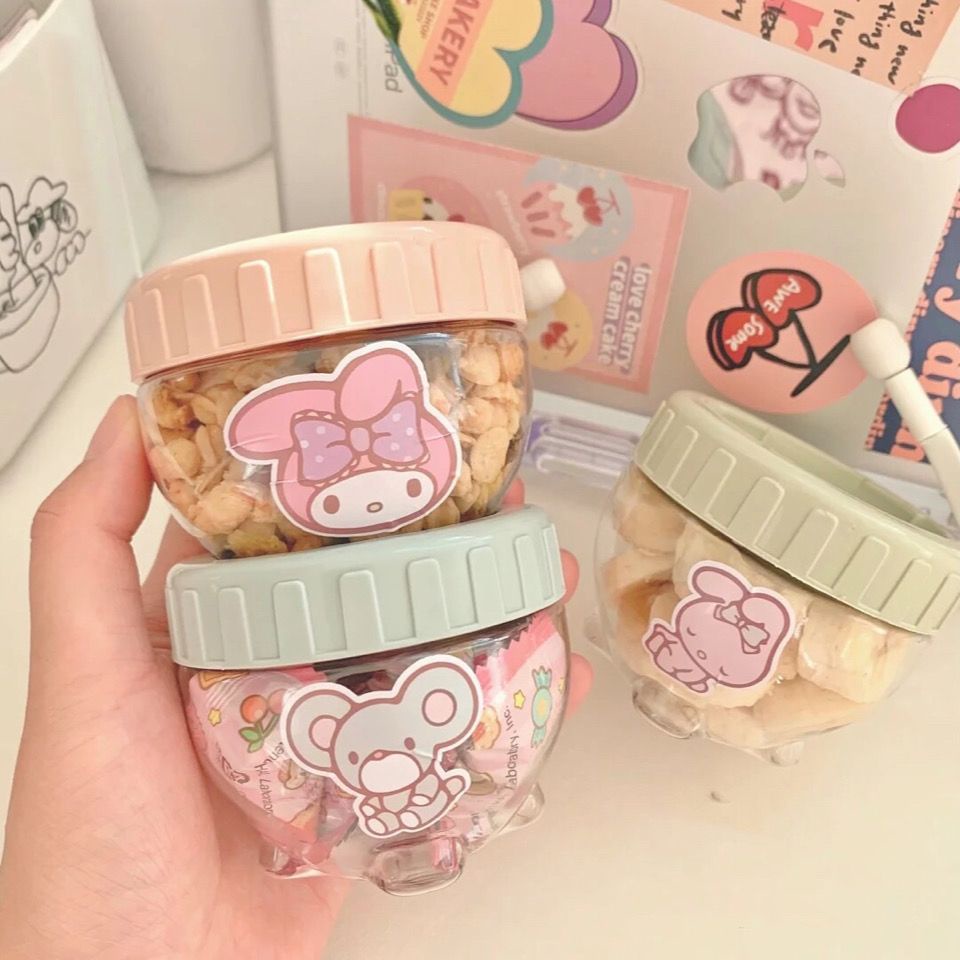 Round Travelling Food Sealed Canister Serbaguna Toples Penyimpanan Permen Kacang Kering Portable High Quality Plastik Cemilan Sealed Storage Jar Kotak Sortir Makanan Portable Mini Stackable