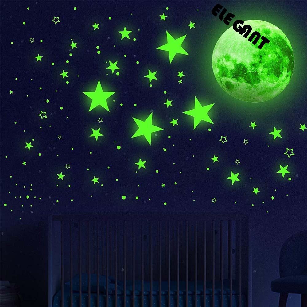 [Elegan] Glow Stiker DIY Ruang Tamu Glow In the dark Untuk Kamar Anak Plafon Bulan Bintang Dekorasi Rumah