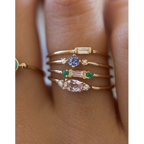 Goldkingdom Aksesoris Perhiasan Fashion Ready Stock Berlapis Emas 4-piece Set Cincin Dengan Set Minimalis Cincin Pertunangan