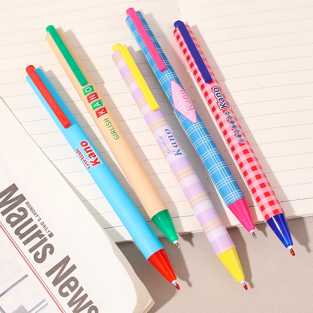 Versi Korea Ins Style Retro Patchwork Warna Push Type Neutral Pen/Anak Kawaii Belajar Menulis Ballpoint Pensil Alat Tulis