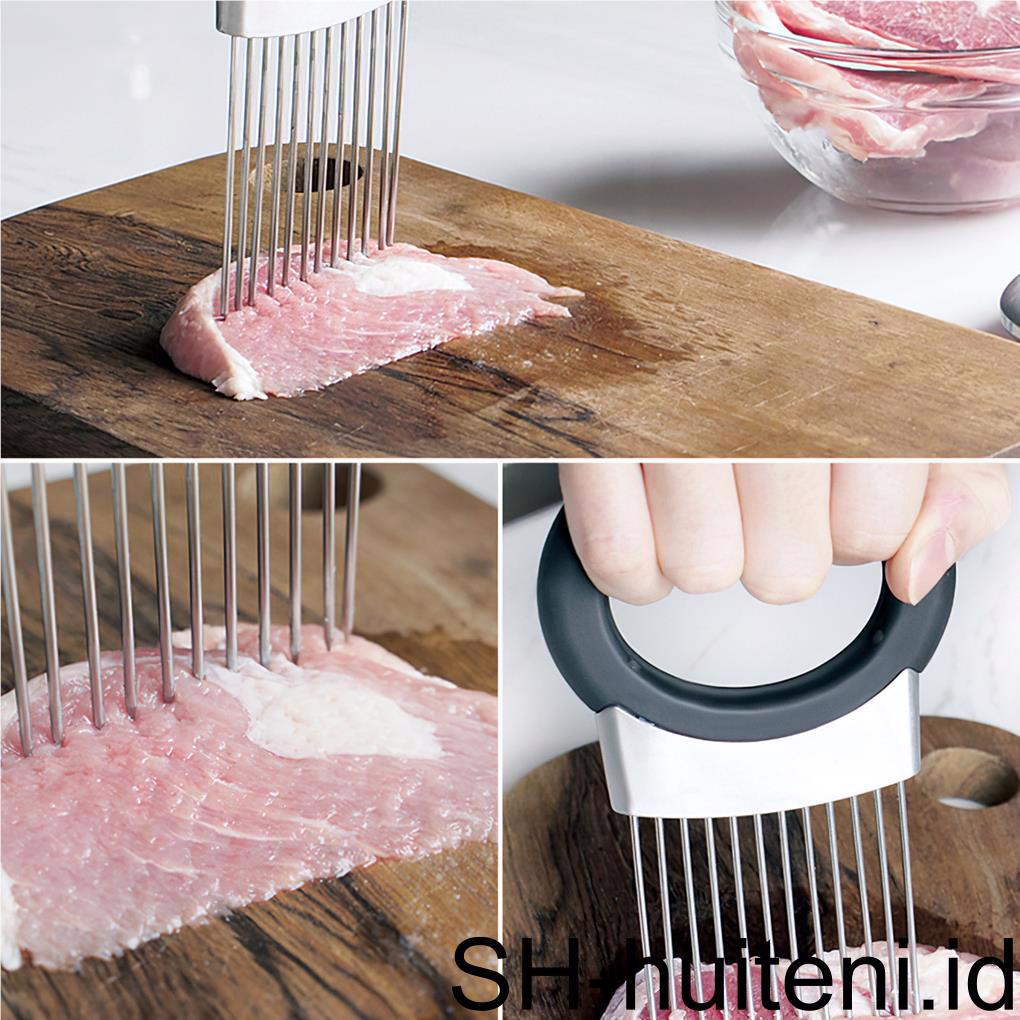 12jarum Stainless Steel Pemotong Bawang Holder Mudah Plugging Dapur Pemotong Gadget Non-slip Pemotongan Jarum Tahan Lama Pemotong Kentang Pengiris Serbaguna Pengupas Bawang Dengan Sabun